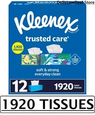 Kleenex Trusted Care 2-ply Facial Tissues, Flat Boxes (160 tissues/box, 12 box)