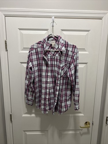 IVY Fundamentals Womens Medium Pink/White /Teal Button up flannel 100% cotton - Picture 2 of 12