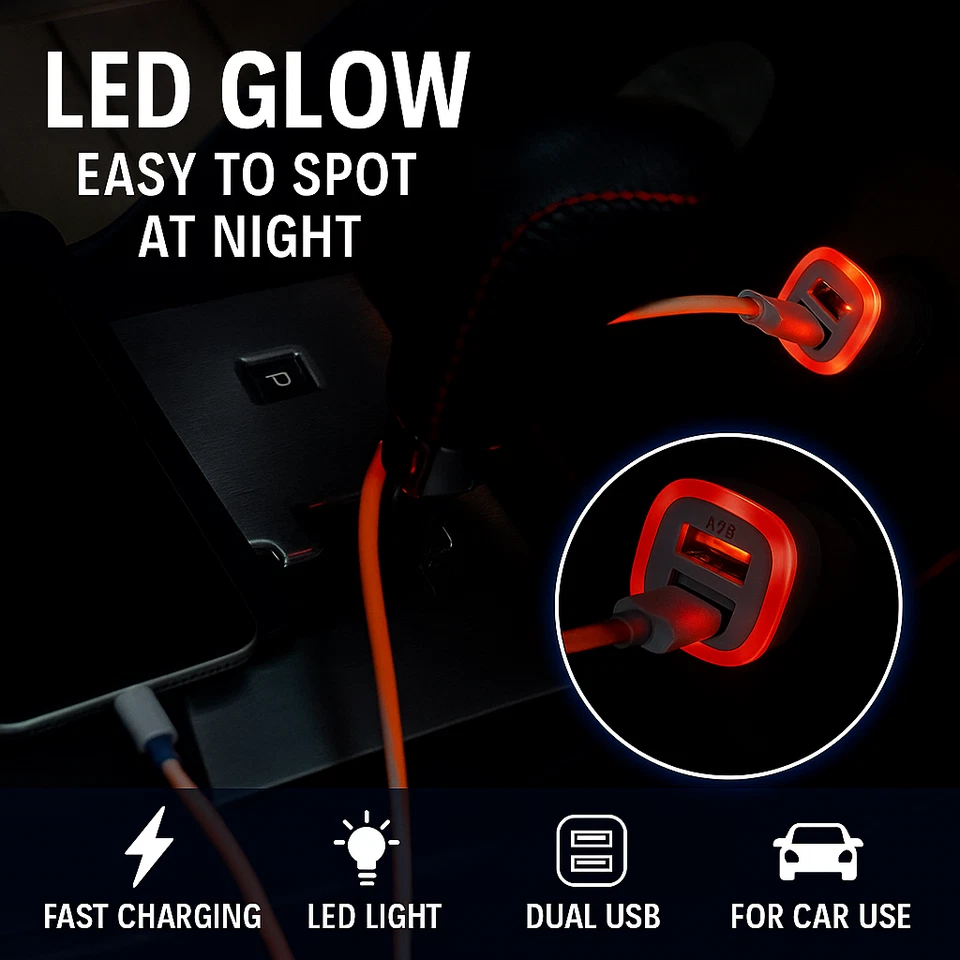 Cargador de Carro Rapido 2 Puertos Adaptador de Coche para Telefonos Smart Phone - Image 4 of 4