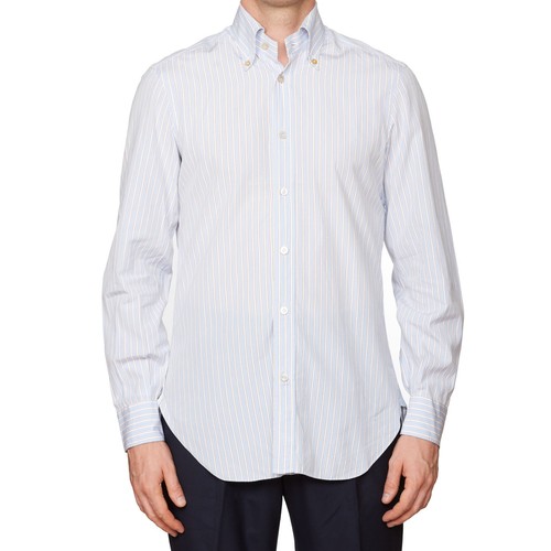 Chemise Kiton 100% Coton à Carreaux Bleu & Blanc - Taille 15.75 (40 EU), Neuve Avec étiquettes