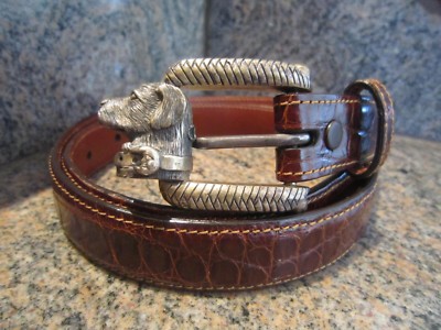 Barry Kieselstein-Cord Sterling Buckle Brown Alligator Belt Size 3 s-l400.jpg main image 3