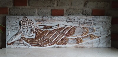 Buddha Liegend Relief Feng Shui Bild Portrait Wandschmuck Kunst Deko Bali 