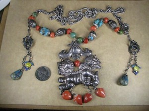 Chinese Export Sterling Silver & Turquoise/Cora