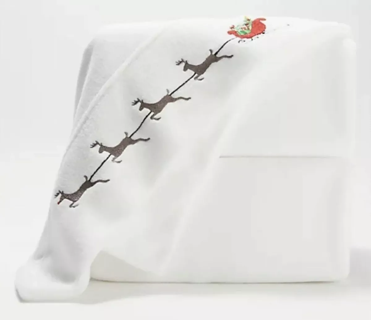Malden Mills Embroidered 4 Piece Full Polar Fleece Sheet Set White Sleigh