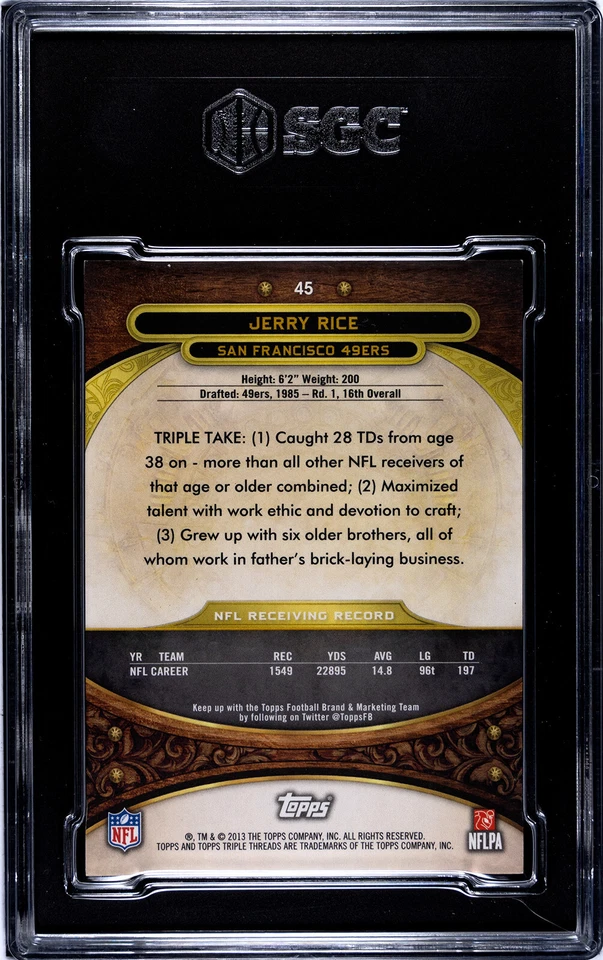 2013 Topps Triple Threads Emerald /170 Jerry Rice #45 HOF SGC 8.5 NMMT+ GOAT - Image 2 of 2