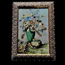 Vintage Original Floral Still Life Painting Framed Signed Lamar