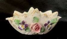 MCM Ladies Ashtray Applied Roses & Violets Pale Pink Gold Lefton China Mint