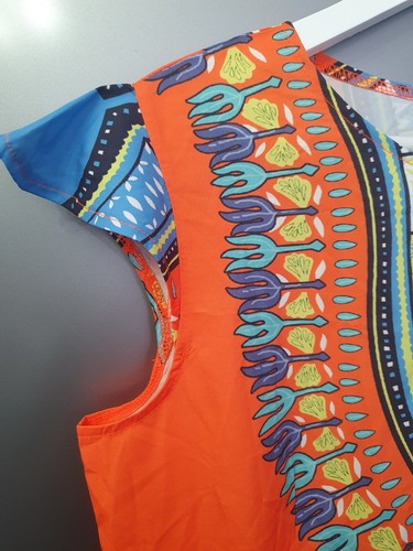 Women Ankara Orange Peplum Top Size L Unlined Light Fabric Full Zip Tribsl Print - Picture 5 of 23