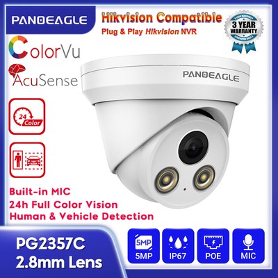 5MP ColorVu Hikvision Compatible Security IP Camera Full Color POE MIC WDR 2.8MM