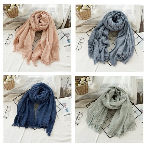 Natural Wrinkle Scarves Unisex Style Cotton Tassel Scarf Soft Long Shawl - Picture 11 of 38