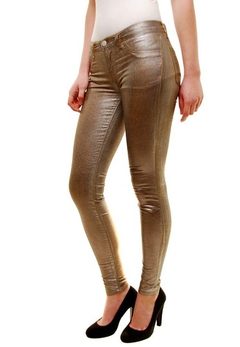 Gold Metallic Super Skinny Pants Size 