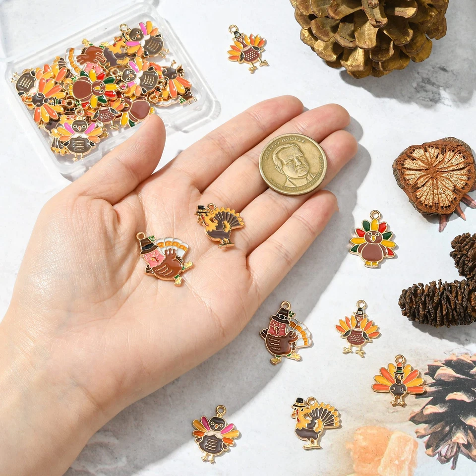 30 peças pingentes de liga de esmalte de dia de Ação de Graças amuleto de peru berloque de galinha preta faça você mesmo - Imagem 4 de 4