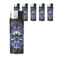 Butane Electronic Gas Lighter Set of 5 Skull Design-015
