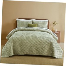 Velvet Bedspread Quilt Bedding Sets,Luxury King 96by108 inch Sage Green