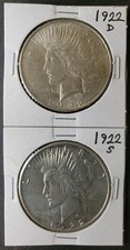 1922 D and S $1 Peace Silver Dollars