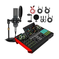 Podcast Equipment Bundle with Live Sound Card Audio Mixer, 3.5mm Condenser Mi...
