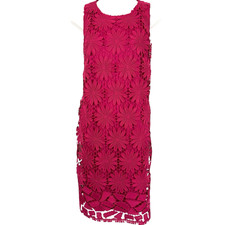 London Times Womens Dark Pink Crochet Floral Lined Sleeveless Dress sz 14