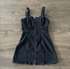 H&M Divided Black Denim Mini Dress with Zipper Detail, Size 6