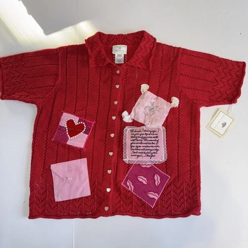 Vintage Susan Bristol Women’s Red Valentine’s Custom Cardigan Sweater Size Large