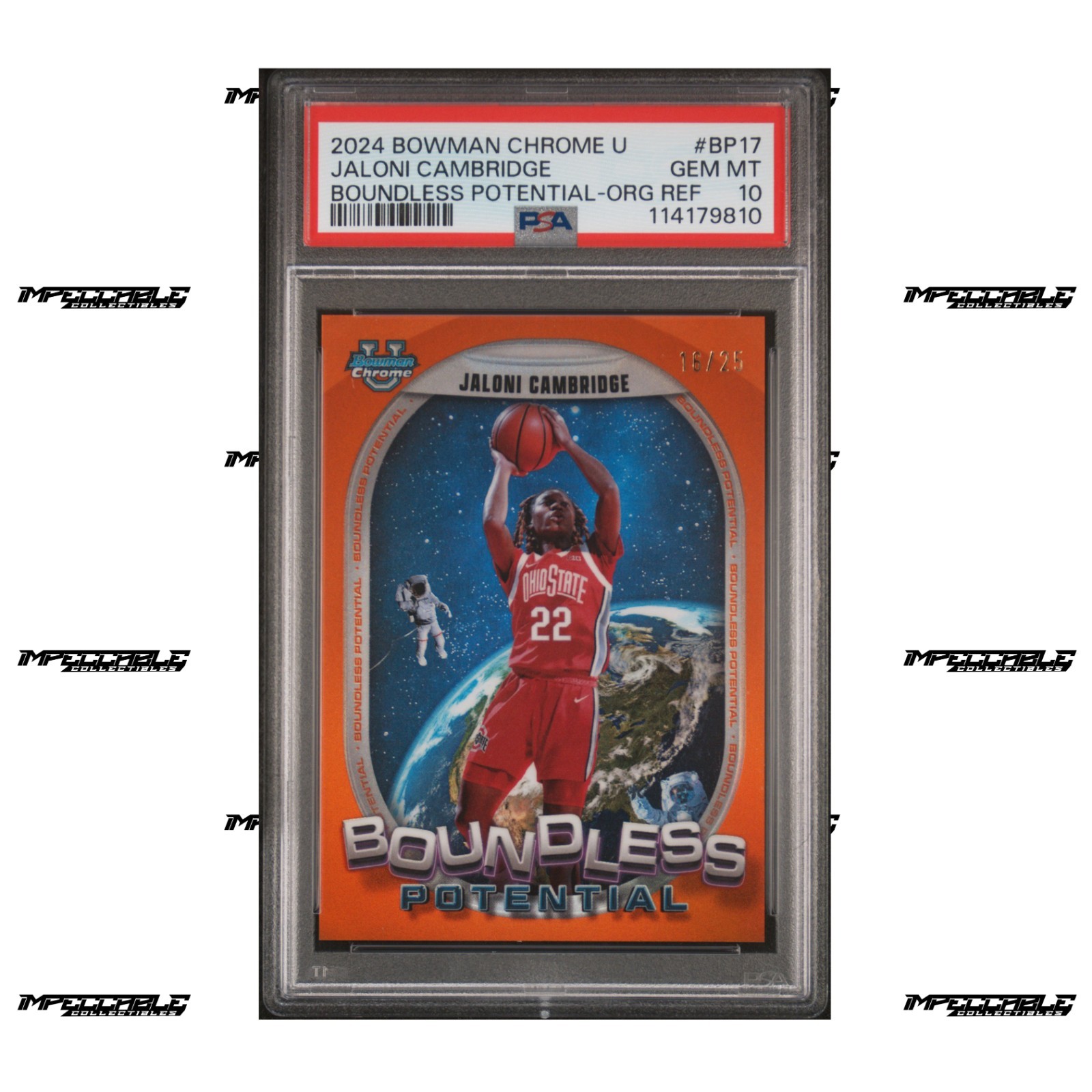 2024-25 Bowman U Chrome - Orange #BP-17 Jaloni Cambridge Rookie /25 PSA 10 POP 1