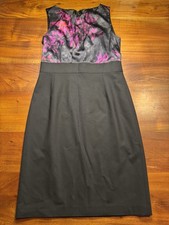 Elie Tahari Women’s Purple Black Floral Sleeveless Satin Silk Pencil Dress Sz 6