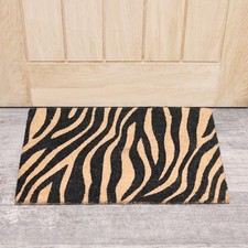 Image of Black Natural Zebra Print Coir Door Mat outdoor indoor quirky doormat home decor