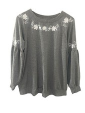 Isabel Maternity by Ingrid Isabel Grey Floral Embroidered Sweatshirt Sz M