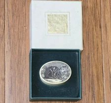 Faux Ivory Scrimshaw-Inspired Mini Oval Trinket Box -Cat #52718, Museum Fine Art