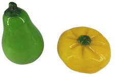 Vintage Hand Blown Glass Vegetables Set Of 2 Yellow Squash Green Pear