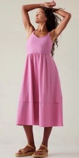 Athleta Elation V-Neck Hybrid Midi Dress Begonia Pink Pockets Women  s Size M