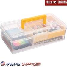 Clear Plastic Storage Box W/ Handle Dividers Craft Supplies Organizing New