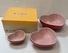 NIB!  Le Creuset Three (3) Nesting Heart Dishes in Cerise