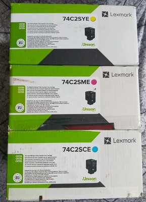3x Original Lexmark 74C2SCE Cyan 74C2SME Magenta 74C2SYE Gelb Toner