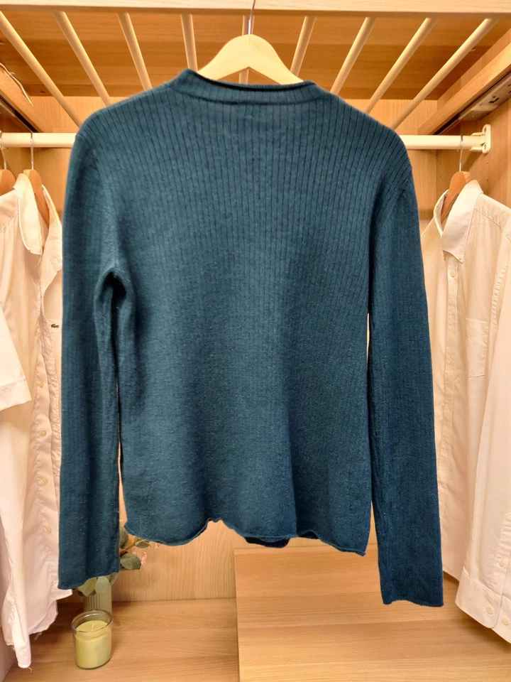 JIGSAW JERSEY GRANDE VERDE AZULADO ACANALADO PUÑO CON BOTONES 100% LANA TEJIDO PARA MUJER Foto 2 de 4