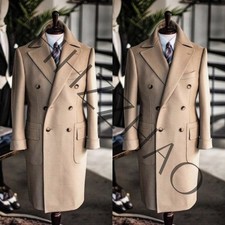 Camel 100 Cashmere Men's Overcoat Peak Lapel Business Casual Outdoor Long Jacket