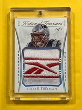 JULIAN EDELMAN 2015 National Treasures Game-Worn Reebok Logo Patch Card # 1/1