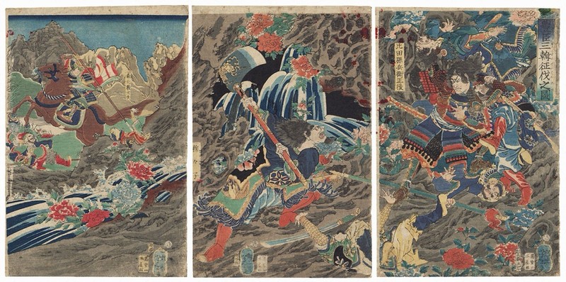Yoshitoshi Woodblock Print, Hideyoshi’s Conquest of Korea - 1866