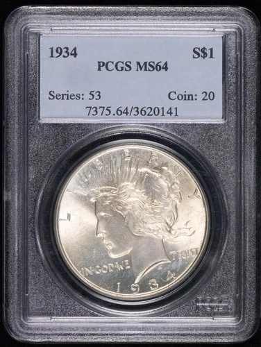 1934 P Peace Silver Dollar PCGS MS-64