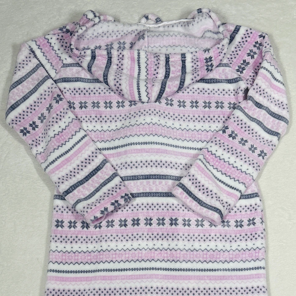 Nouveau Pajama Drama Nightgown Womens L Pink Fair Isle Hooded Velour Fleece Cozy - Image 4 of 4