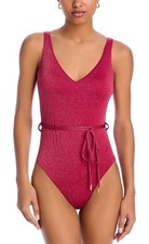 Aqua Swim Plunge Deep V One Piece Swimsuit Burgundy Medium