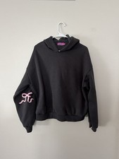 Edikted Hoodie Size L Charcoal Gray Pink Bows Pullover Sweatshirt
