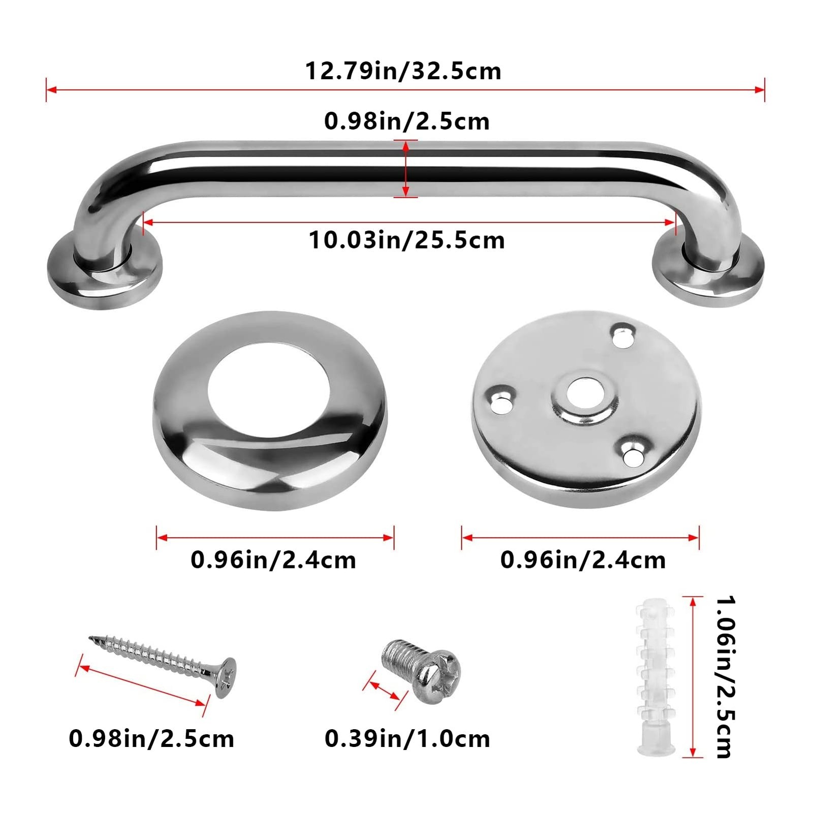 2 Pack Shower Grab Bar, Stainless Steel Bathroom 2 pack 12 inch, Silver 