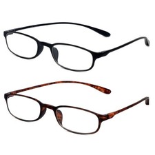 Calabria 718 Flexie Oval Reading Glasses 6.00 Ebony/Tortoise 2 Pack Men/Women