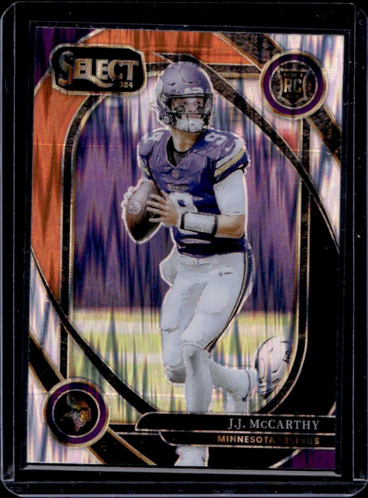 2024 Panini Select J.J. McCarthy Club RC Black and Orange Prizm Shock #246