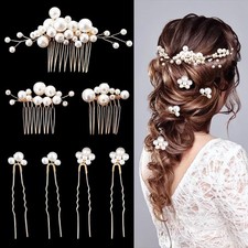 7PCS Pearl Wedding Hair Combs Bridal Headpiece Pearl Hair Pins Hair Clips Ele...