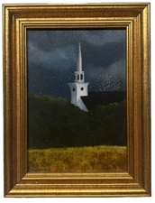 Original MARIELUISE HUTCHINSON New England Spire at Night PAINTING - Cape Cod