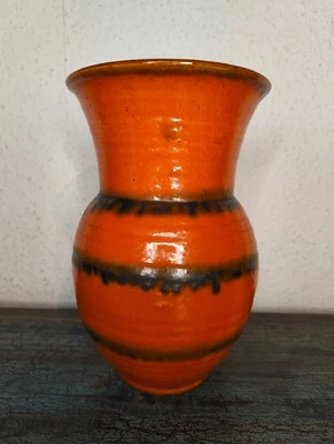 1970er Jahre Vintage Tisch Vase Fat Lava Stil 22cm Keramik orange/schwarz Deko - Bild 1 von 4