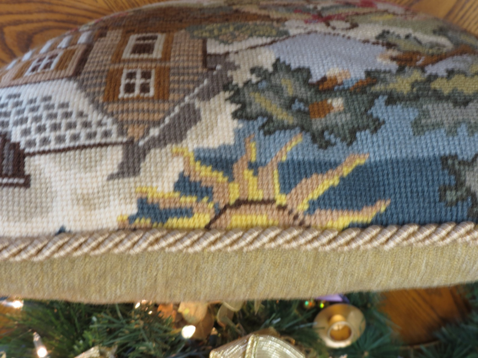 Elizabeth Bradley Pastoral Needlepoint Cushion – Completed Throw Pillow 16"×16"