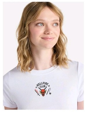 NWT Stranger Things Hellfire Club Crop Top T-Shirt Women's XXL White SS