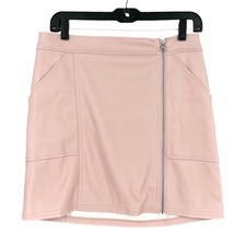 Express Faux Leather Mini Skirt Pink Full Zip Front Pockets Women's Size 6